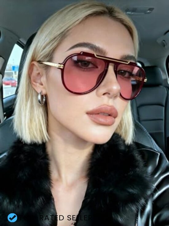 Oversized Aviator Sunglasses Retro 70s Gold Metal Square Vintage Shield Shades main image 6